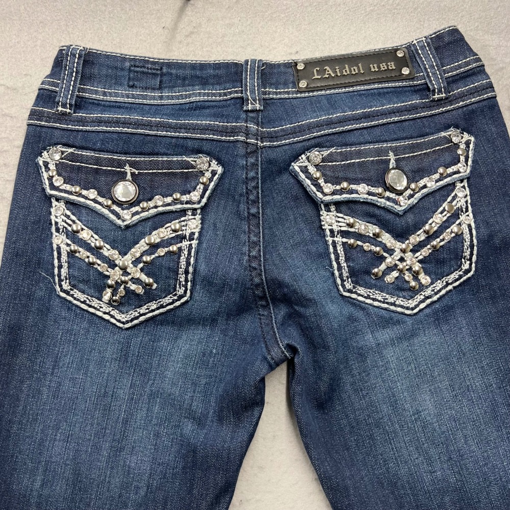 LA Idol USA Rhinestone Studded Bootcut Jeans Dark Wash Size 7 Y2K Embellished